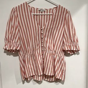 Madewell coral and white striped peplum blouse